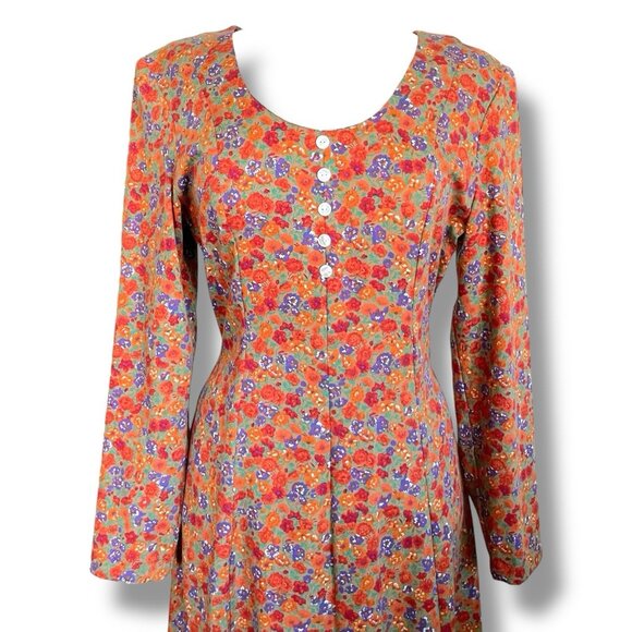 Vintage 90s Womens Maxi Dress Sz Jr 11 Brown Floral Grunge Grandma Whimsigoth - Picture 4 of 10